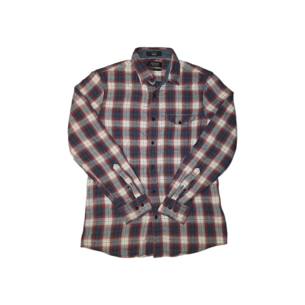 Nordstrom Men's Shop Flannel Plaid Red Blue Trim Fit Button Down Shirt Size M